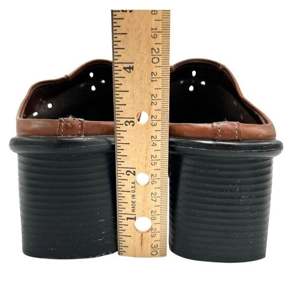 Vintage 90s Y2K Predictions Sz 6 Square Toe Laser Cut Leather Chunky Heel Mules - Picture 11 of 16